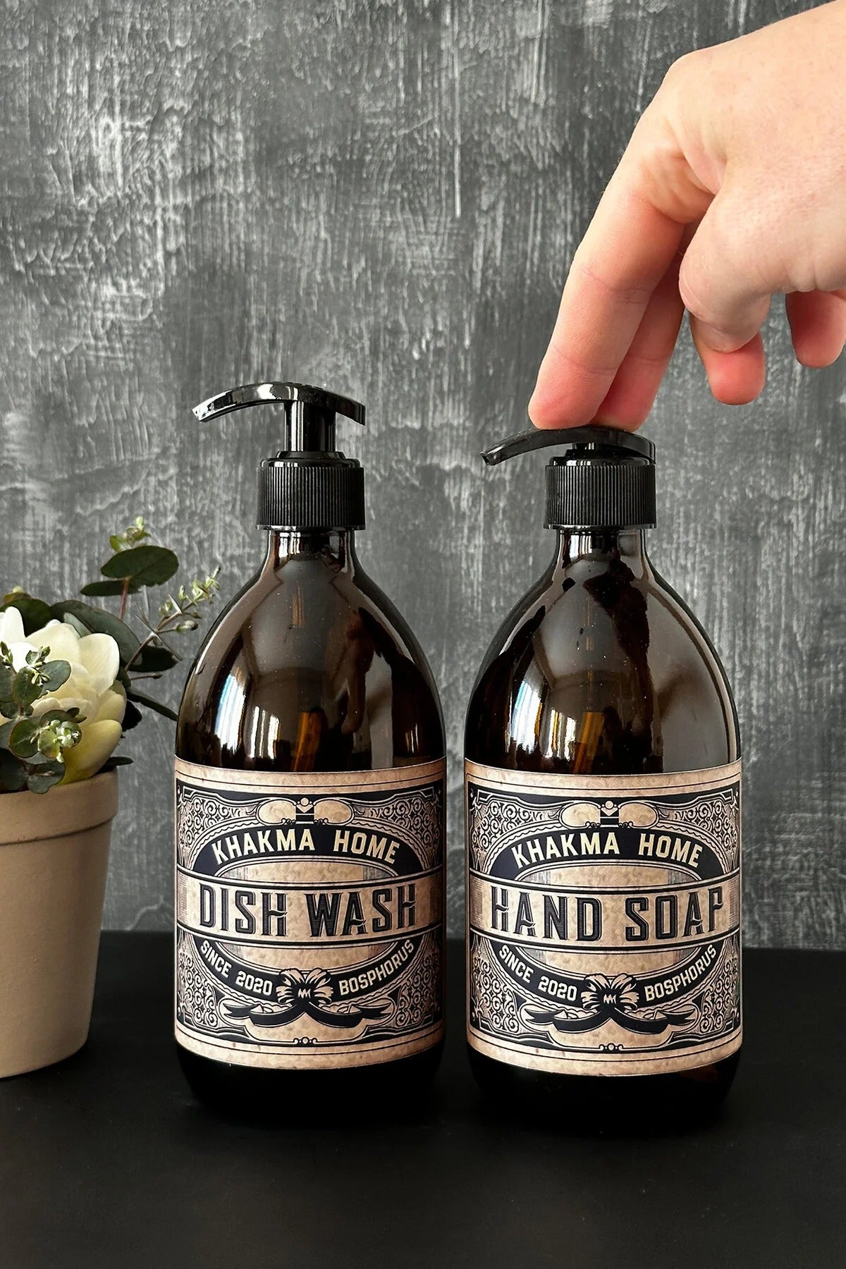 500 ml Amber 2'li Vintage Cam Sabunluk Seti