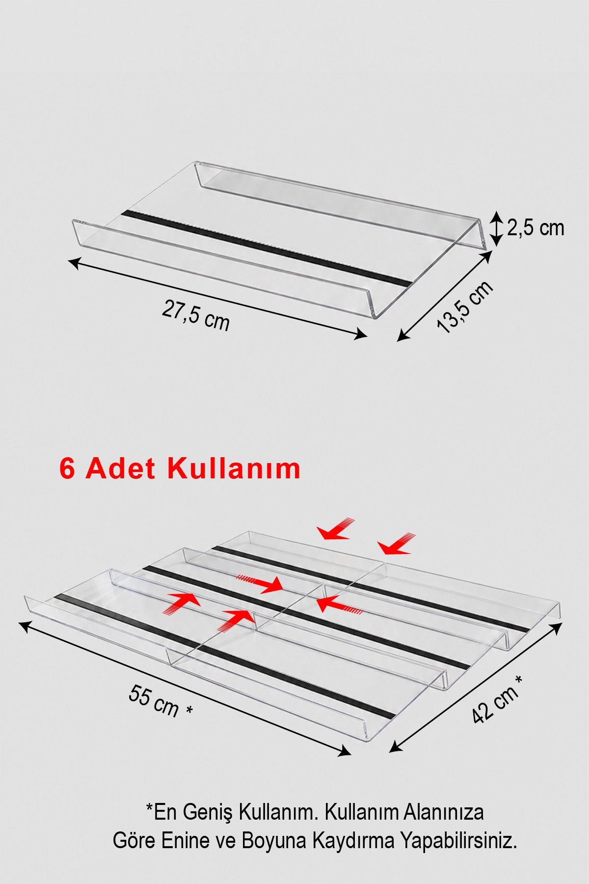 Altı baharatlık standının birlikte kullanımı, 55 x 42 cm'ye kadar yerleşim