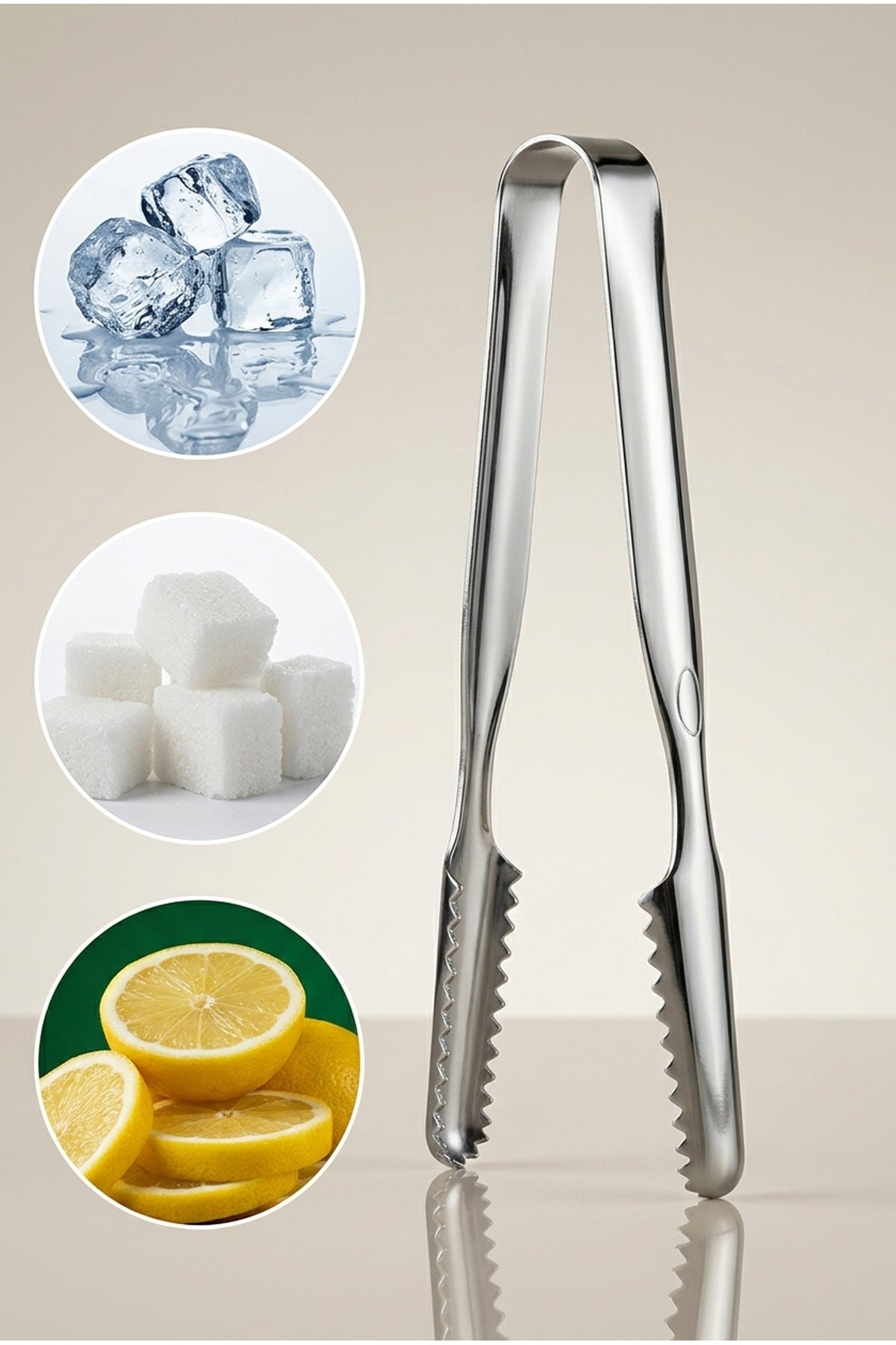 Dik duran mini çelik maşa; buz, küp şeker ve limon dilimi kullanım alanları