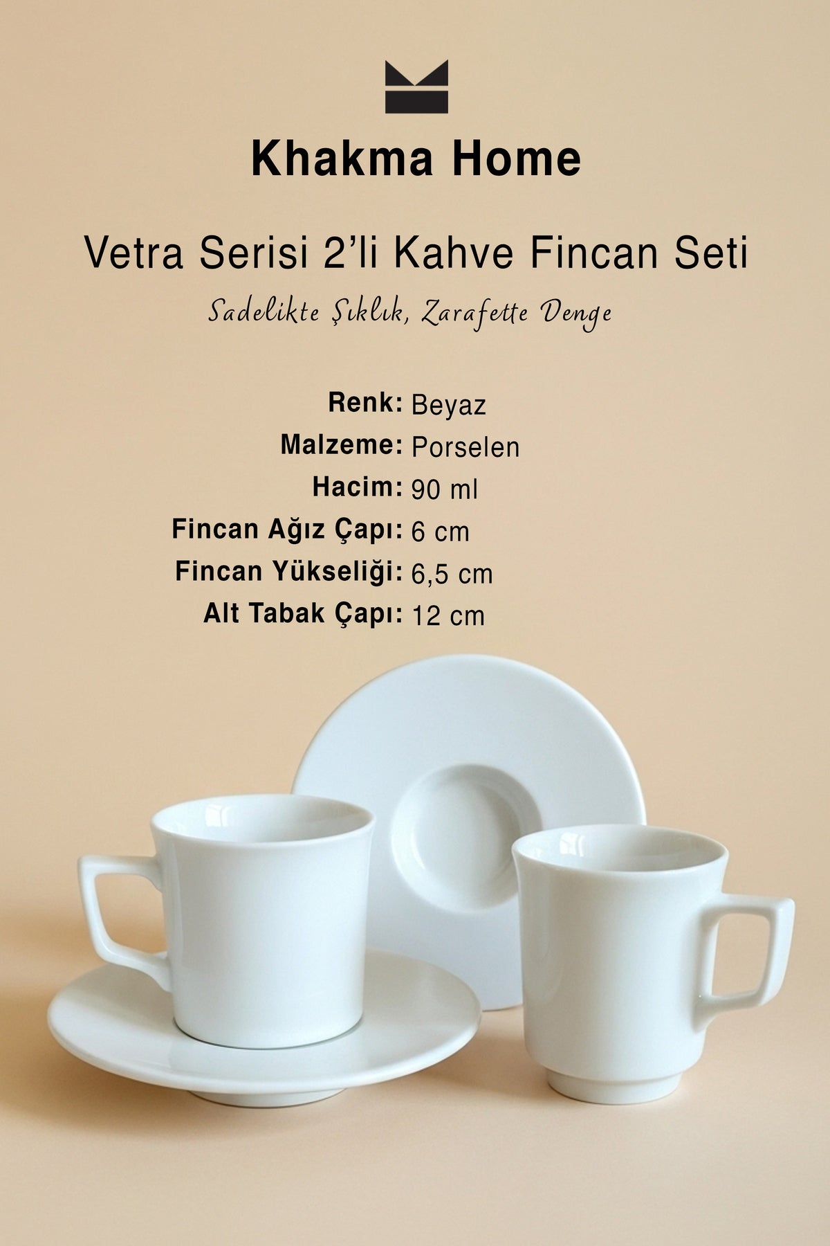 Vetra serisi 2'li kahve fincan setinin renk, malzeme ve ölçü bilgileri