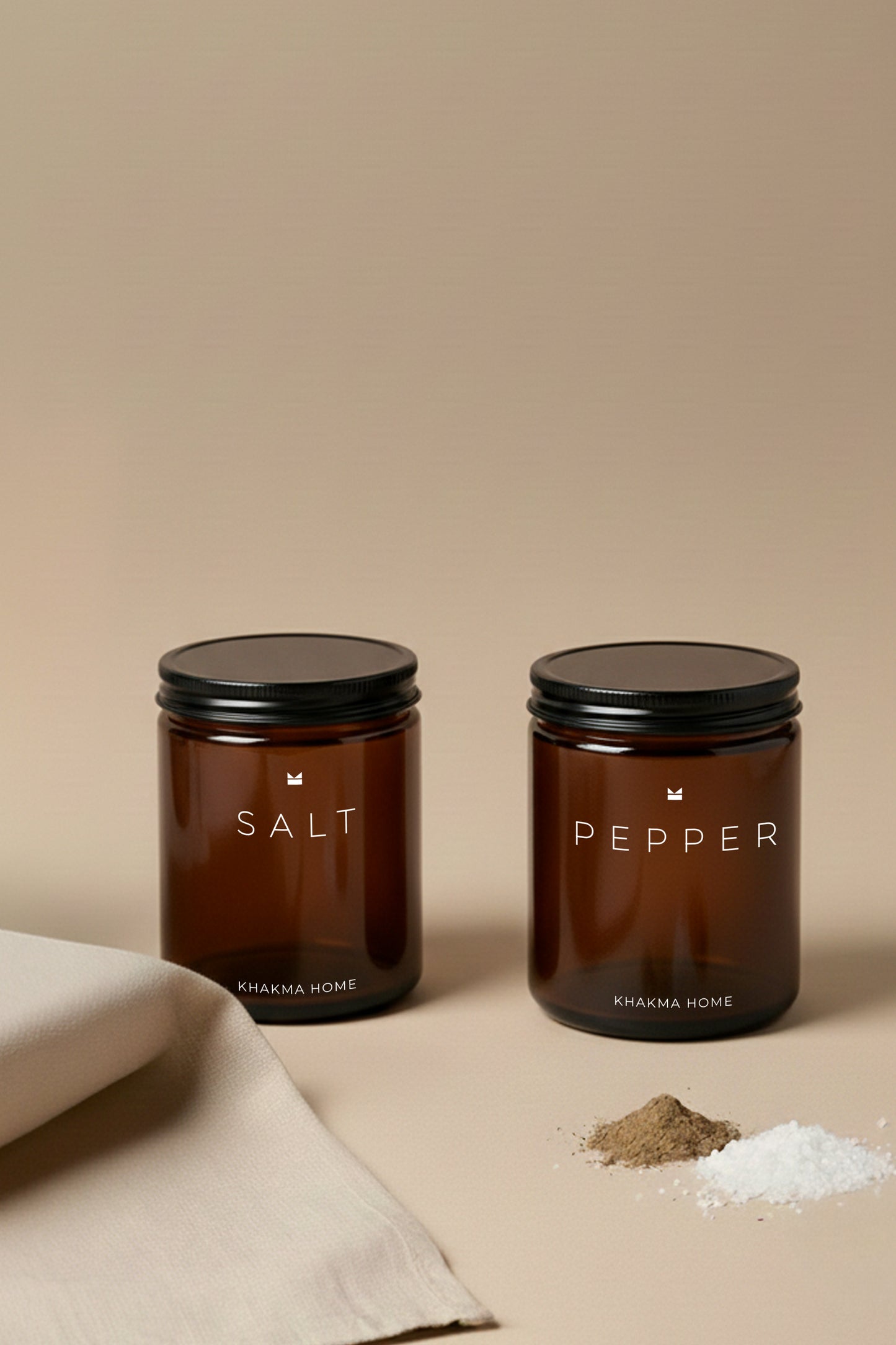 Amber Cam Tuz ve Karabiber Kavanozu Seti – Salt & Pepper Yazılı – 2'li Set / 250 ml
