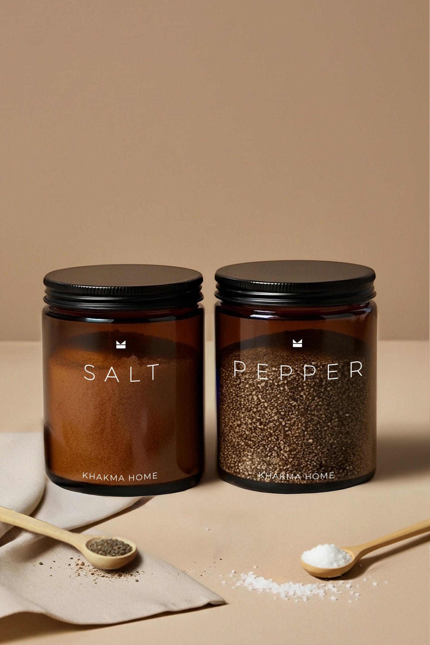 Amber Cam Tuz ve Karabiber Kavanozu Seti – Salt & Pepper Yazılı – 2'li Set / 250 ml