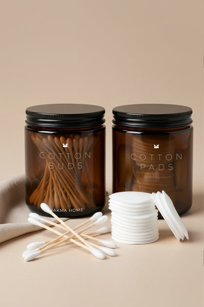 Amber Cam Banyo Organizer Seti – COTTON BUDS & COTTON PADS Yazılı – 2'li Set / 250 ml