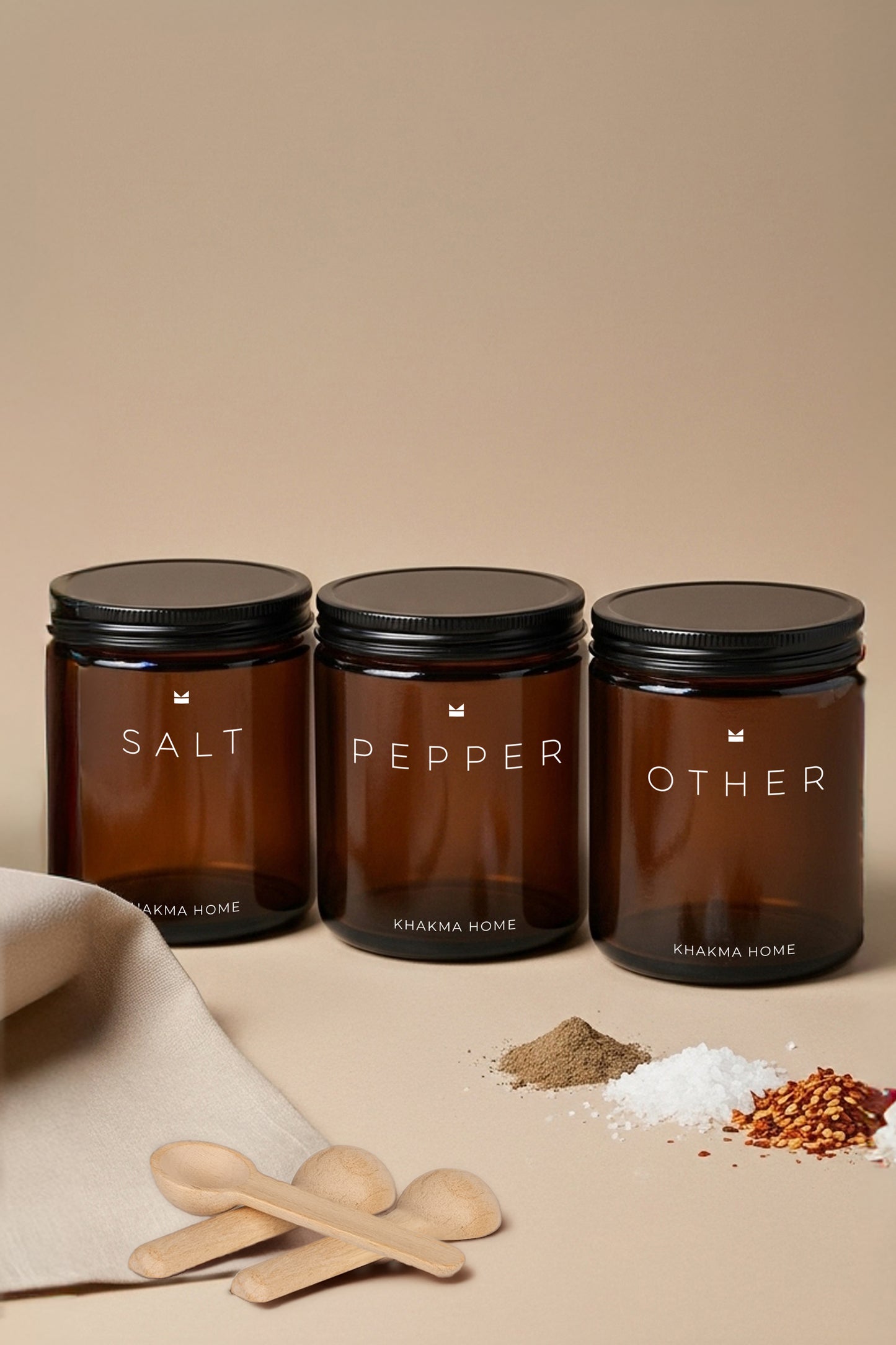 Amber Cam Baharatlık Seti - Salt, Pepper, Other Yazılı – 3'lü Set / 250 ml