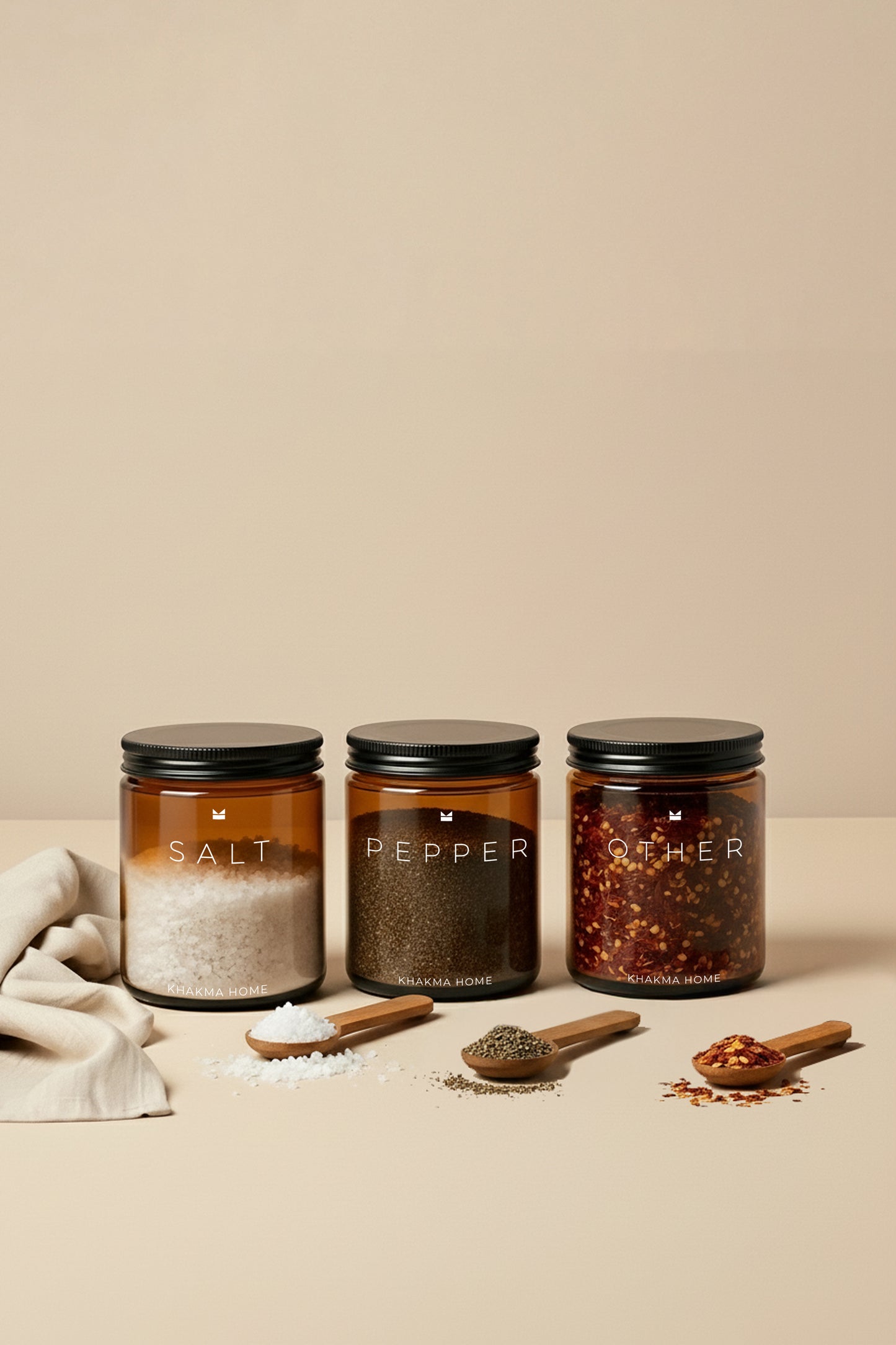 Amber Cam Baharatlık Seti - Salt, Pepper, Other Yazılı – 3'lü Set / 250 ml