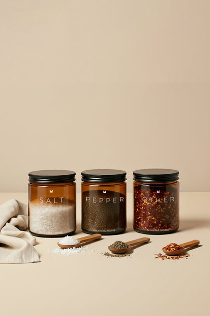 Amber Cam Baharatlık Seti - Salt, Pepper, Other Yazılı – 3'lü Set / 250 ml