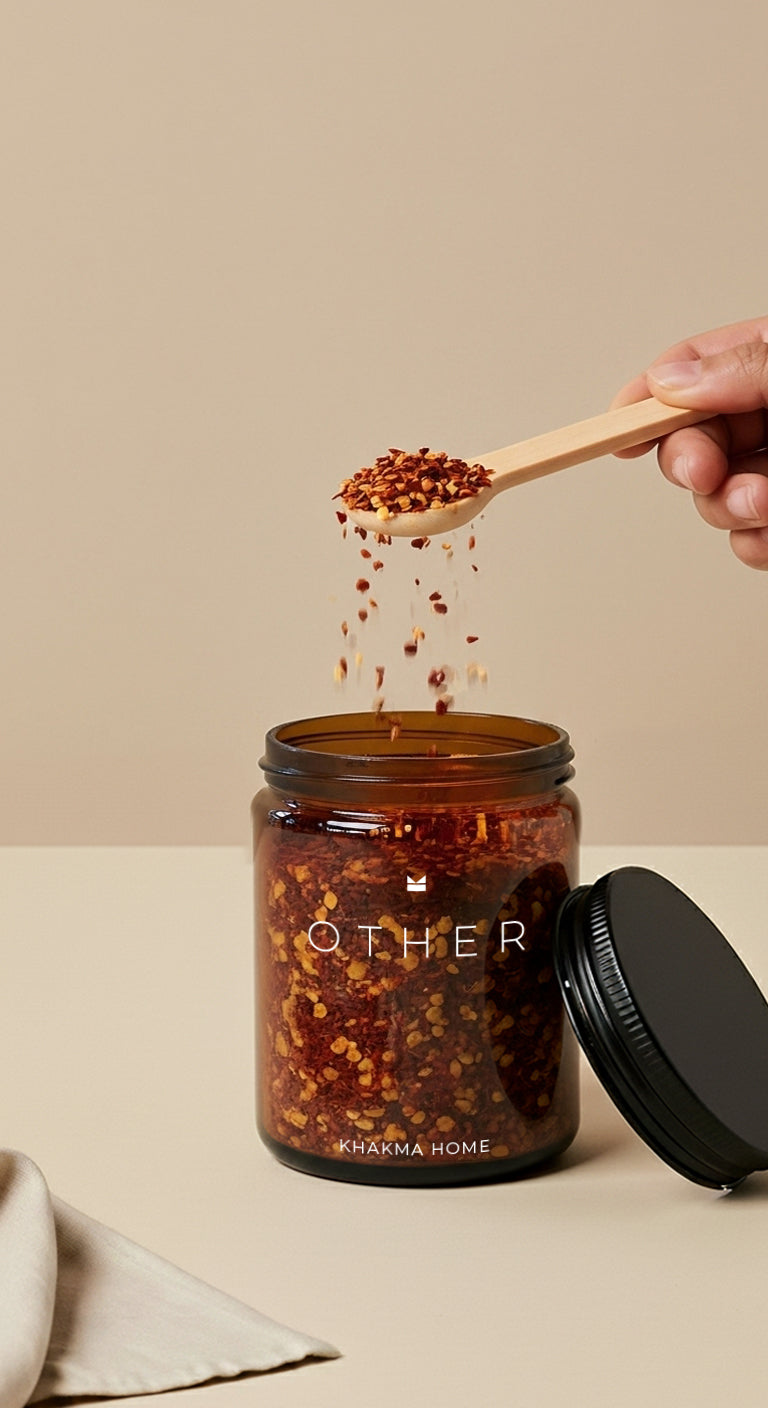 Ahşap Standlı Amber Cam Baharatlık Seti - Salt, Pepper, Other Yazılı – 3'lü Set / 250 ml