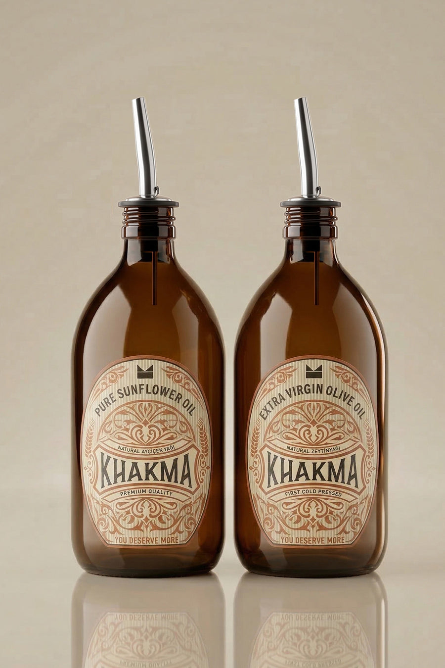 2'li Amber Cam Yağdanlık Seti – 500 ml Damlatmaz Kapaklı, Etiketli