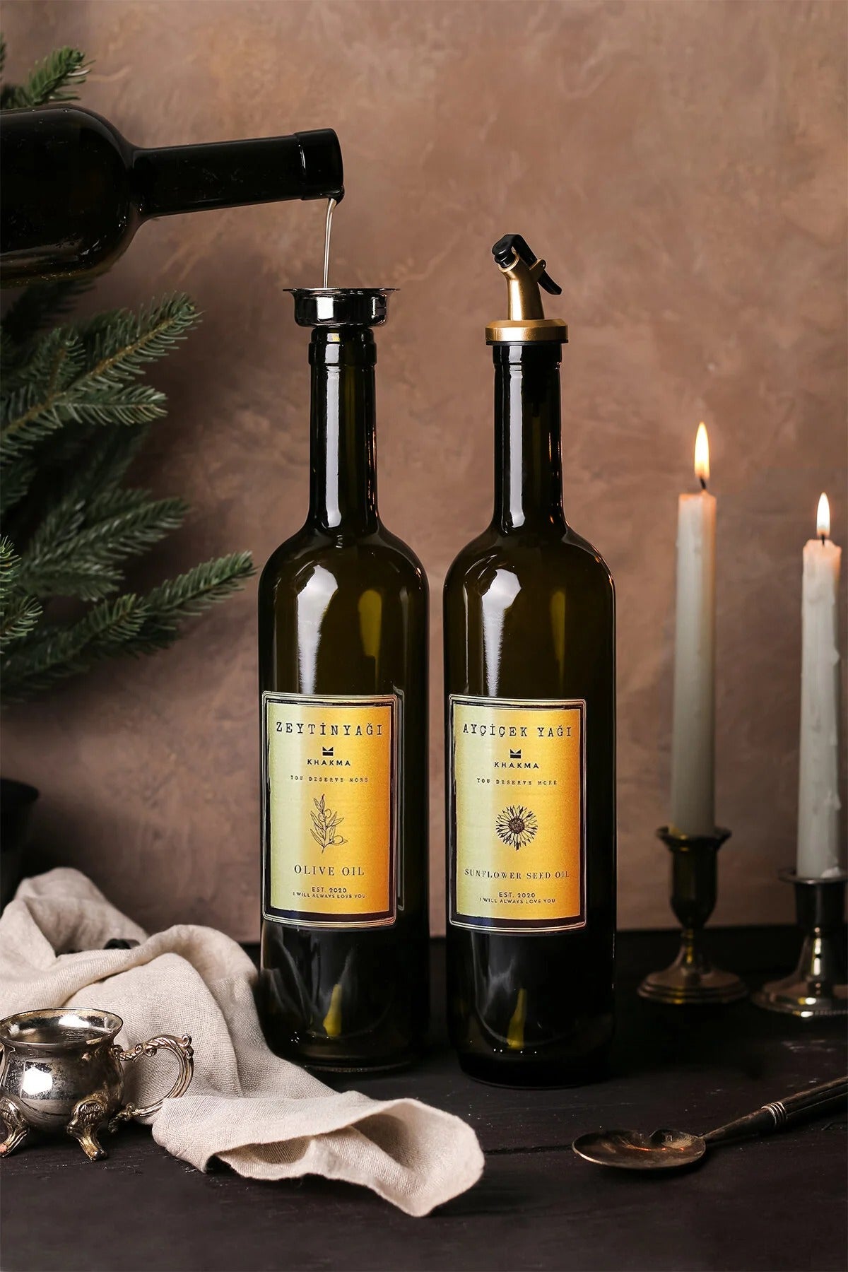 Amber Gold 2'li 750 Ml Zeytinyağı Sıvıyağ Şişesi Yağdanlık Yağlık 750gold