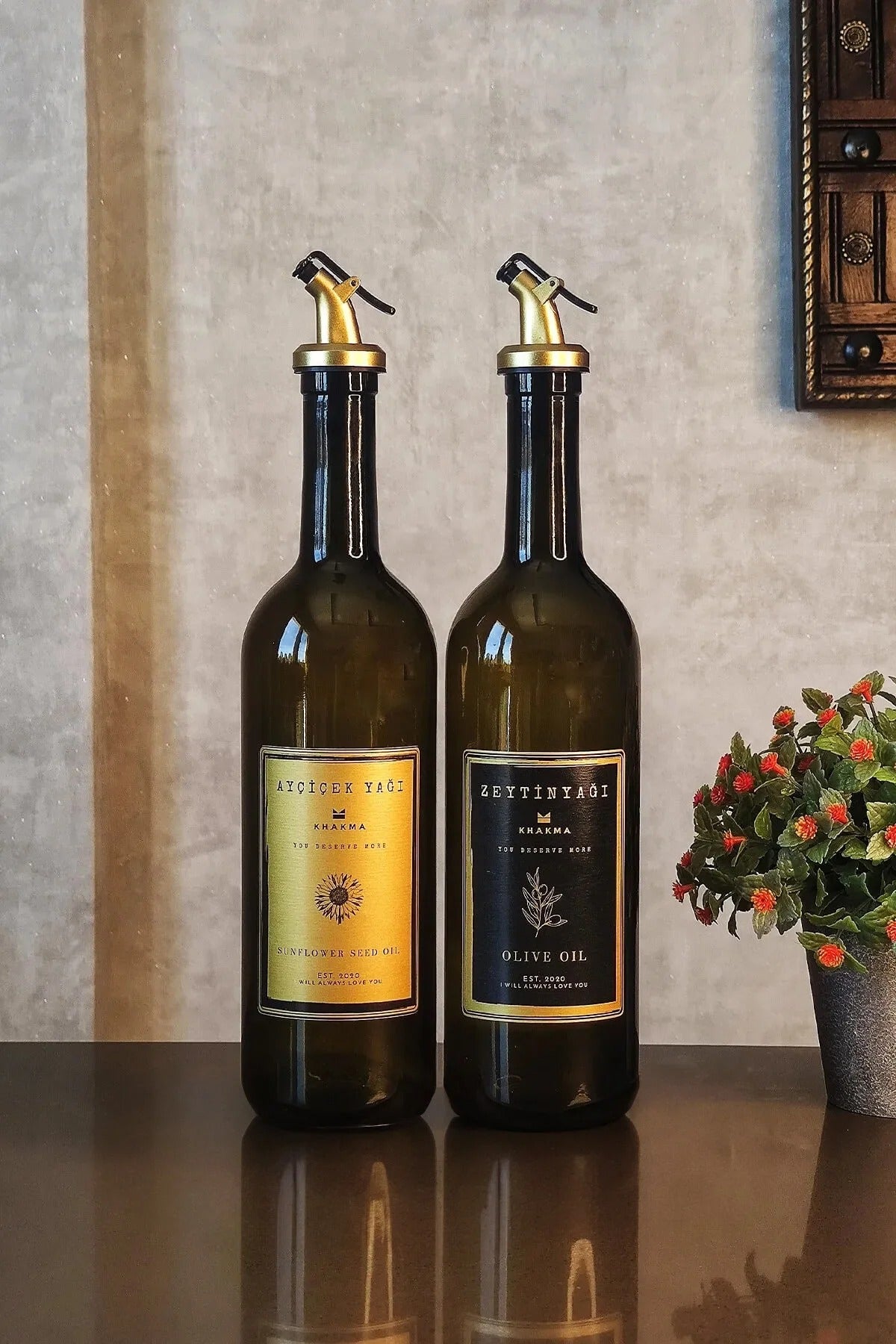 Amber Gold 2'li 750 Ml Zeytinyağı Sıvıyağ Şişesi Yağdanlık Yağlık 750rg