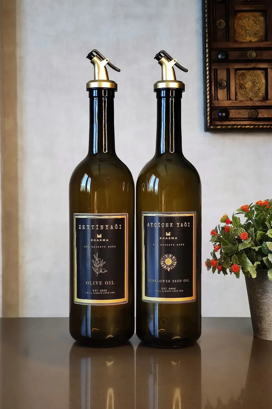 Amber Cam 2'li Yağdanlık Seti – 750 ml Siyah Gold Kapaklı