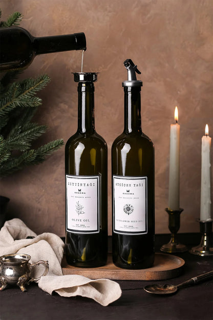 Ahşap Stantlı Amber 2'li 750 ml Zeytinyağı Sıvıyağ Şişesi Yağdanlık Yağlık 750 Bb Za St