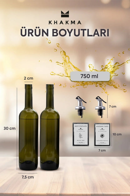 Gümüş Tasarım Amber 2'li 750 Ml Zeytinyağı Sıvıyağ Şişesi Yağdanlık Yağlık Stantsız
