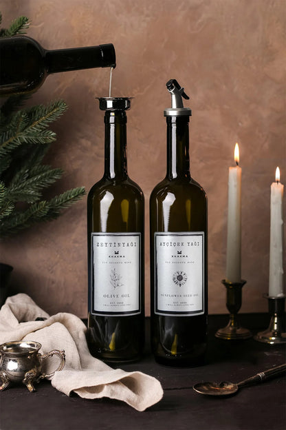 Gümüş Tasarım Amber 2'li 750 Ml Zeytinyağı Sıvıyağ Şişesi Yağdanlık Yağlık Stantsız