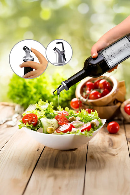 Ahşap Stantlı Gümüş Tasarım Amber 2'li 750 ml Zeytinyağı Sıvıyağ Şişesi Yağdanlık Yağlık