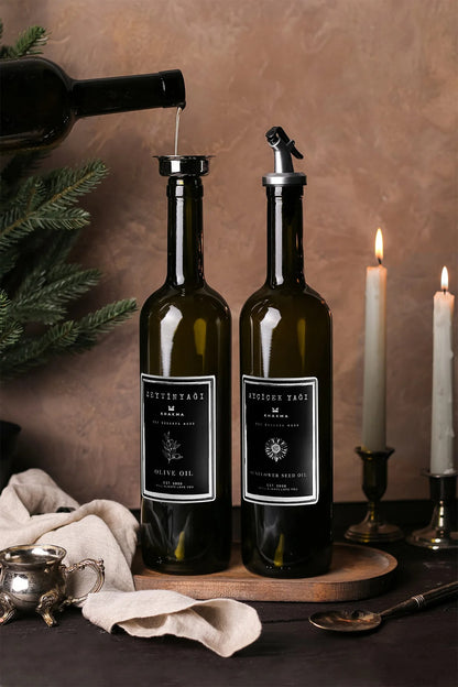 Ahşap Stantlı Amber 2'li 750 ml Zeytinyağı Sıvıyağ Şişesi Yağdanlık Yağlık 750ml