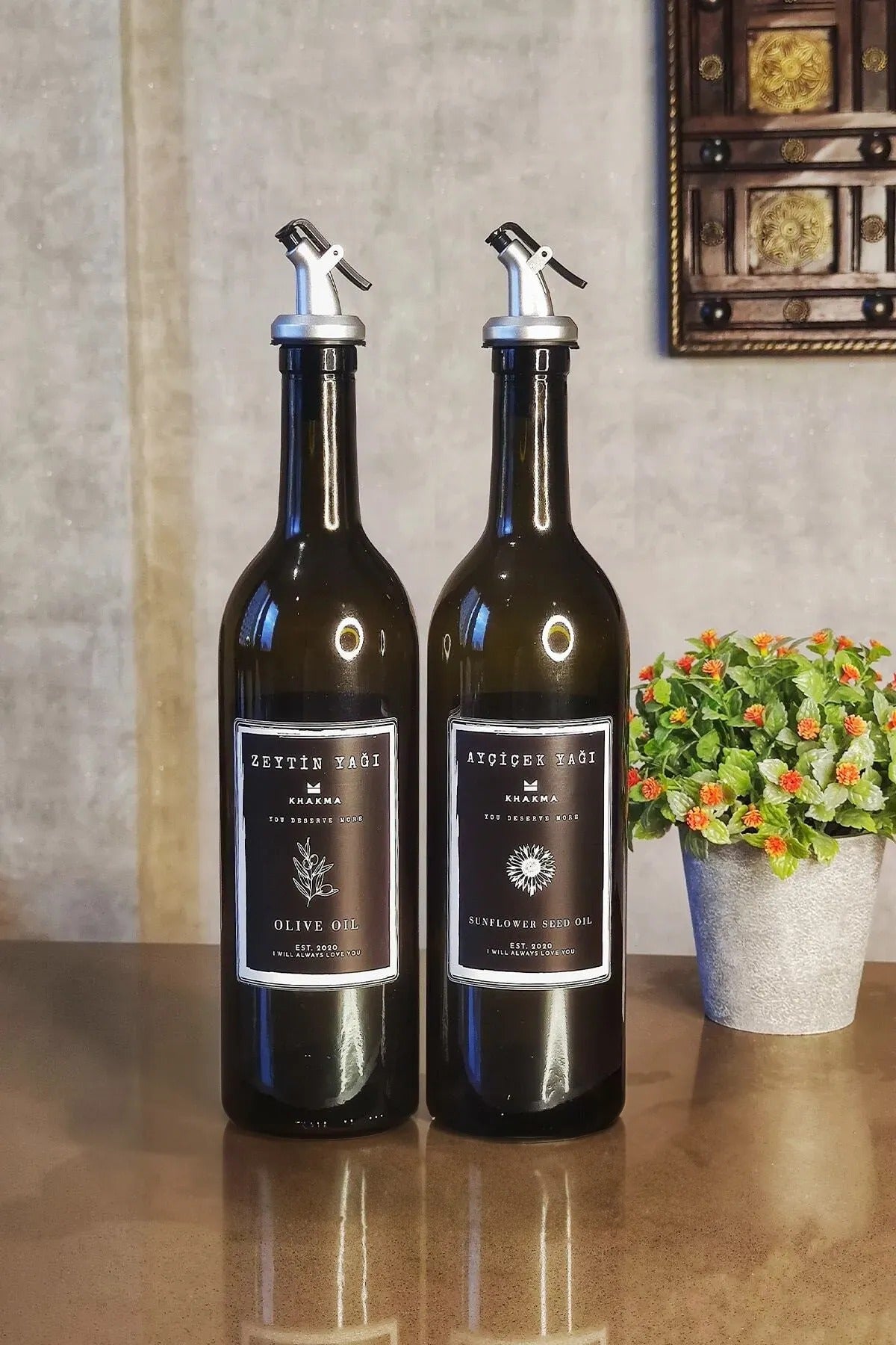 Amber 2'li 750 ml Zeytinyağı Sıvıyağ Şişesi Yağdanlık Yağlık 750 Ss Za