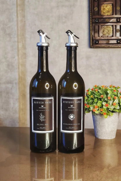 Amber 2'li 750 ml Zeytinyağı Sıvıyağ Şişesi Yağdanlık Yağlık 750 Ss Za