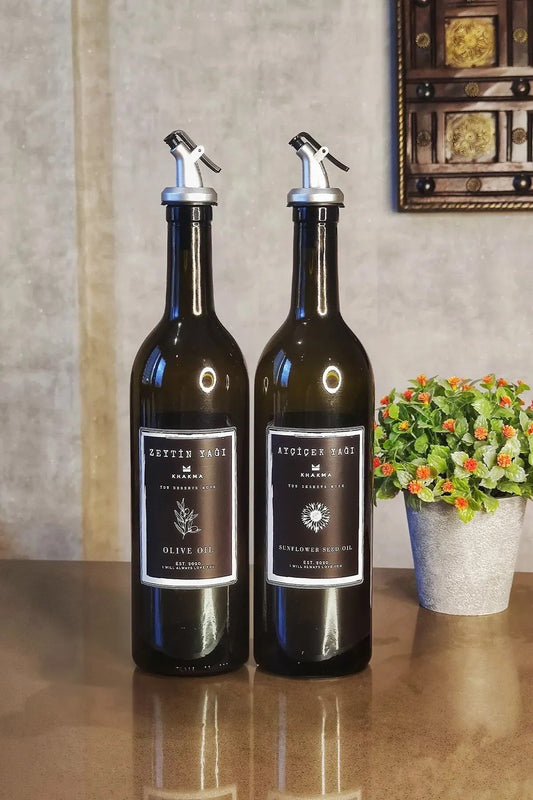 Amber 2'li 750 ml Zeytinyağı Sıvıyağ Şişesi Yağdanlık Yağlık 750 Ss Za