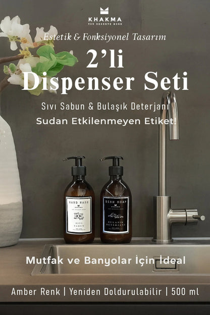 2'li Bulaşık Deterjanı Ve Sıvı Sabun Şişesi Stantsız Sabunluk Seti 500ml BH SD
