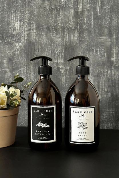 2'li Bulaşık Deterjanı Ve Sıvı Sabun Şişesi Stantsız Sabunluk Seti 500ml BH SD