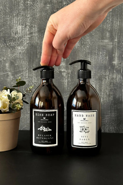 2'li Bulaşık Deterjanı Ve Sıvı Sabun Şişesi Stantsız Sabunluk Seti 500ml BH SD