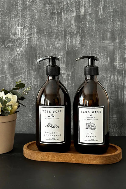 2'li Bulaşık Deterjanı Ve Sıvı Sabun Şişesi Stantlı Sabunluk Seti 500ml Bb-hd-st