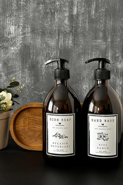 2'li Bulaşık Deterjanı Ve Sıvı Sabun Şişesi Stantlı Sabunluk Seti 500ml Bb-hd-st