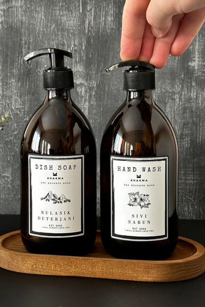 2'li Bulaşık Deterjanı Ve Sıvı Sabun Şişesi Stantlı Sabunluk Seti 500ml Bb-hd-st