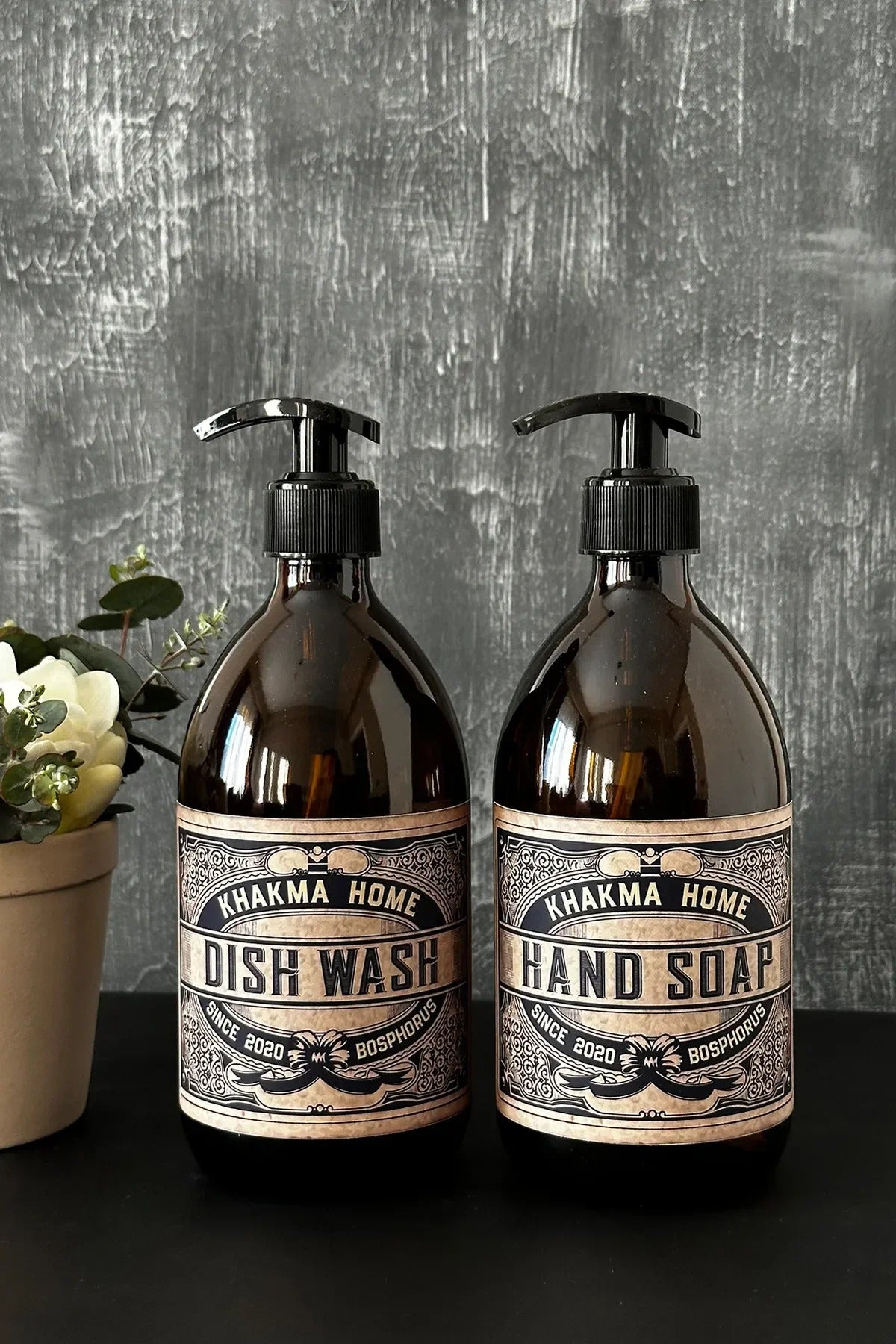 500 ml Amber 2'li Vintage Cam Sabunluk Seti