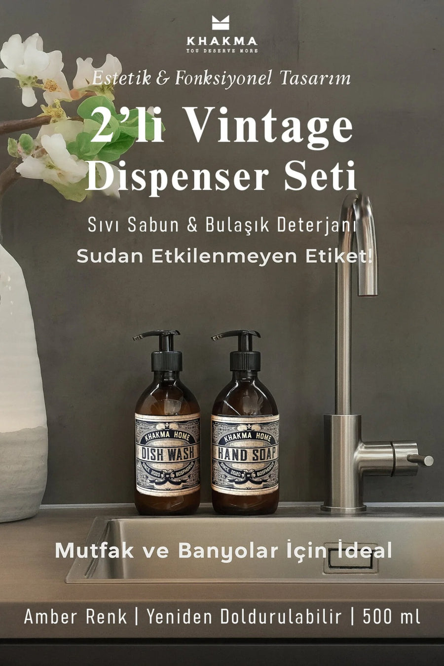 Amber Cam 2'li Sabunluk Seti – 500 ml Vintage Tasarım