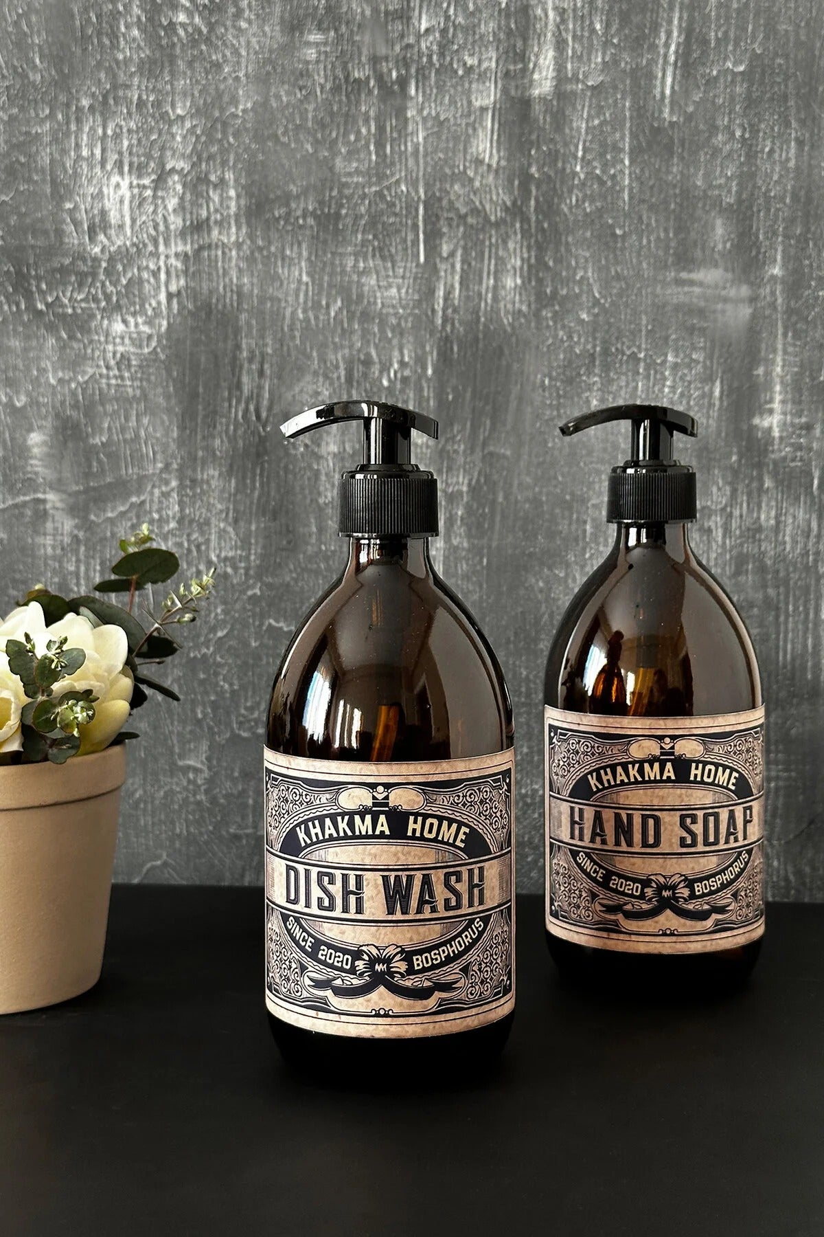 500 ml Amber 2'li Vintage Cam Sabunluk Seti