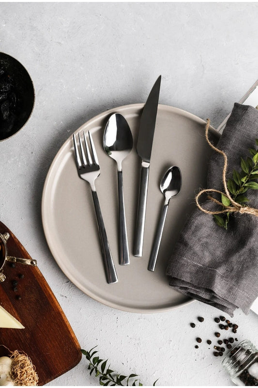 6 Kişilik 24 Parça Pırlanta Çelik Çatal Bıçak Kaşık Pasta Seti PIR4LÜ6K24P