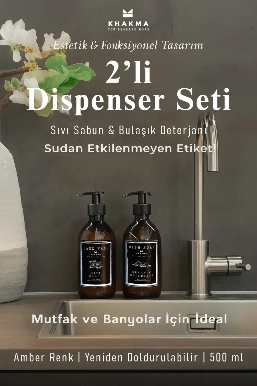 Amber Cam 2'li Dispenser Seti – 500 ml El Sabunu & Bulaşık Deterjanı