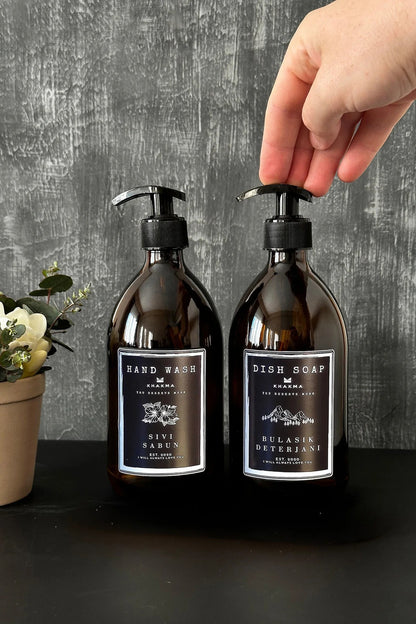 2’li Dispenser Seti – 500 ml Sıvı Sabun ve Bulaşık Deterjanı Şişesi - SS-HD