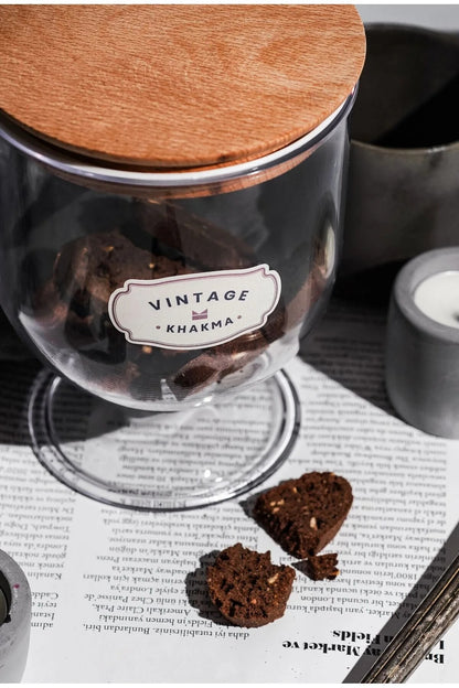 DEKORATİF VAKUM-AHŞAP KAPAKLI MİKA 0,8lt MISIR GEVREĞİ-YULAF-KURABİYE-KURUYEMİŞ SAKLAMA KABI