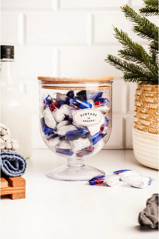 DEKORATİF VAKUM-AHŞAP KAPAKLI MİKA 1,5lt BULAŞIK MAKİNASI TABLET SAKLAMA KUTUSU