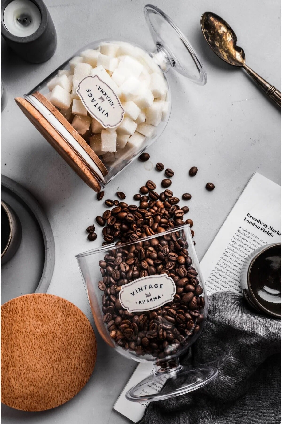 DEKORATİF 2 ADET VAKUM-AHŞAP KAPAKLI MİKA 0,8lt MISIR GEVREĞİ-YULAF-KURABİYE-KURUYEMİŞ SAKLAMA KABI