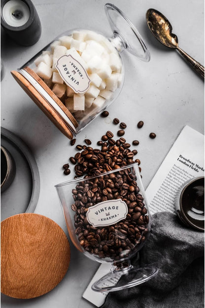 DEKORATİF 2 ADET VAKUM-AHŞAP KAPAKLI MİKA 0,8lt MISIR GEVREĞİ-YULAF-KURABİYE-KURUYEMİŞ SAKLAMA KABI