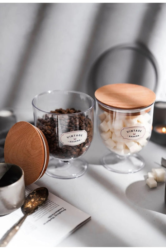 DEKORATİF 2 ADET VAKUM-AHŞAP KAPAKLI MİKA 0,8lt MISIR GEVREĞİ-YULAF-KURABİYE-KURUYEMİŞ SAKLAMA KABI