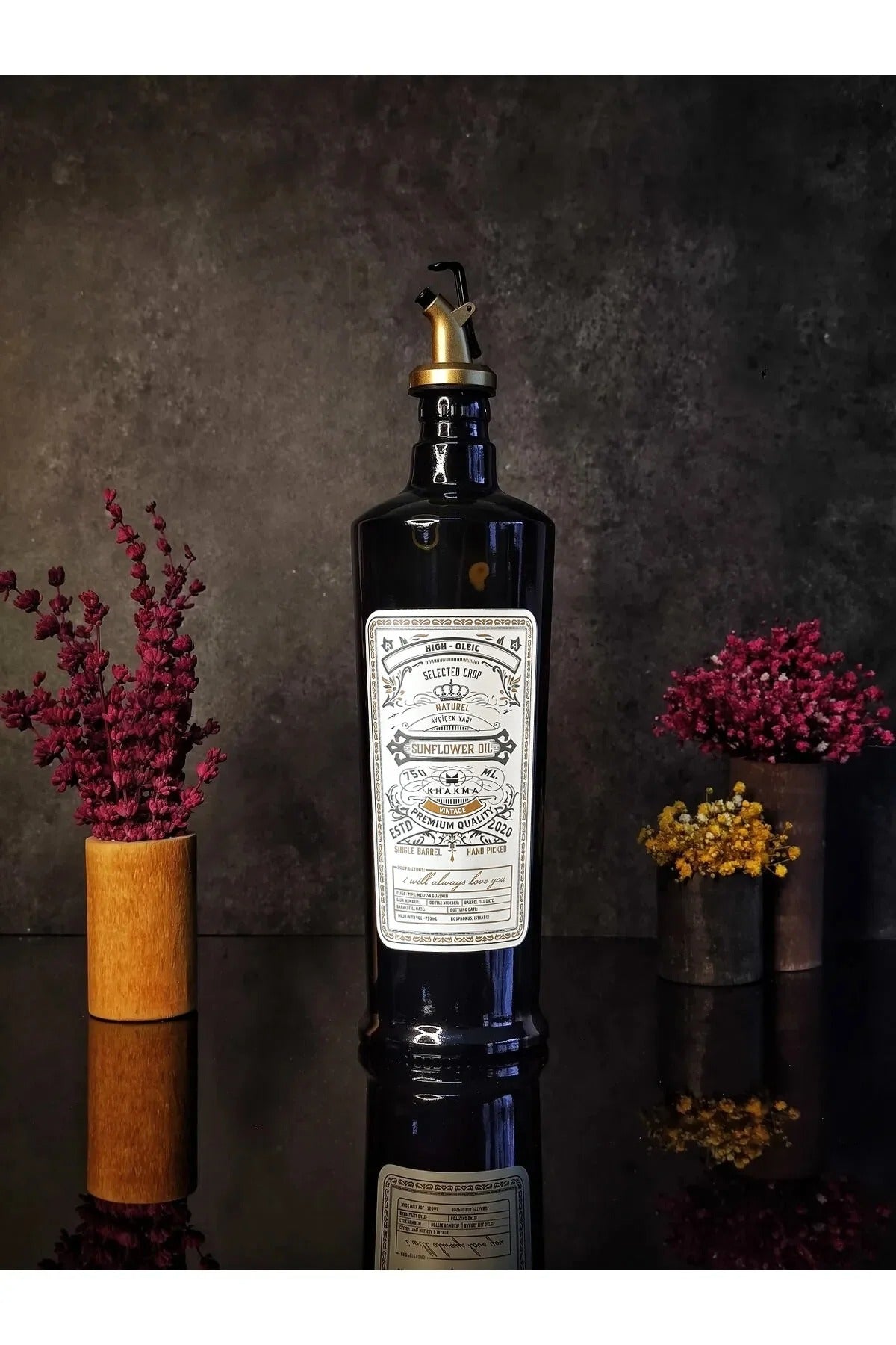 750 ml Italyan Cam Yağdanlık, Vintage Yağdanlık Ayçiçeği Gold