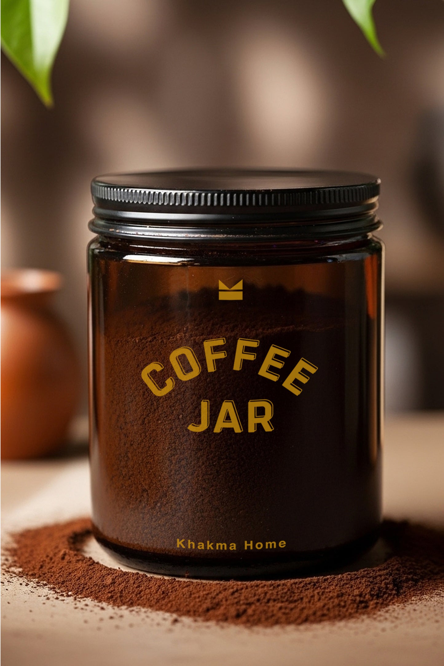 Ahşap Standlı Amber Cam Kahve ve Şeker Kavanozu Seti–Coffee Jar&Sweet Cubes Yazılı–Kaşıklı 2'li Set