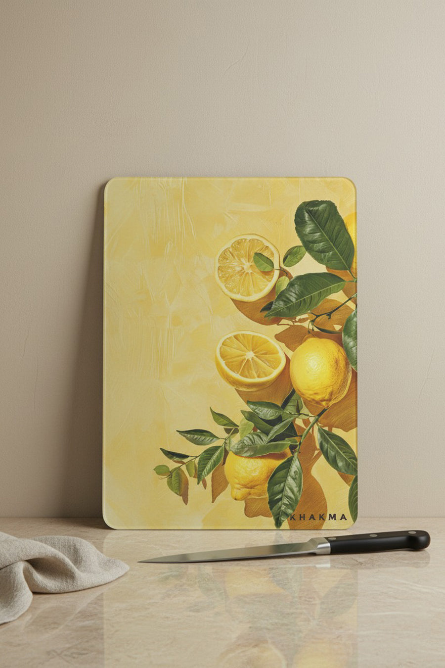 Temperli Cam Kesme Tahtası – 25x35 cm Limon Desenli