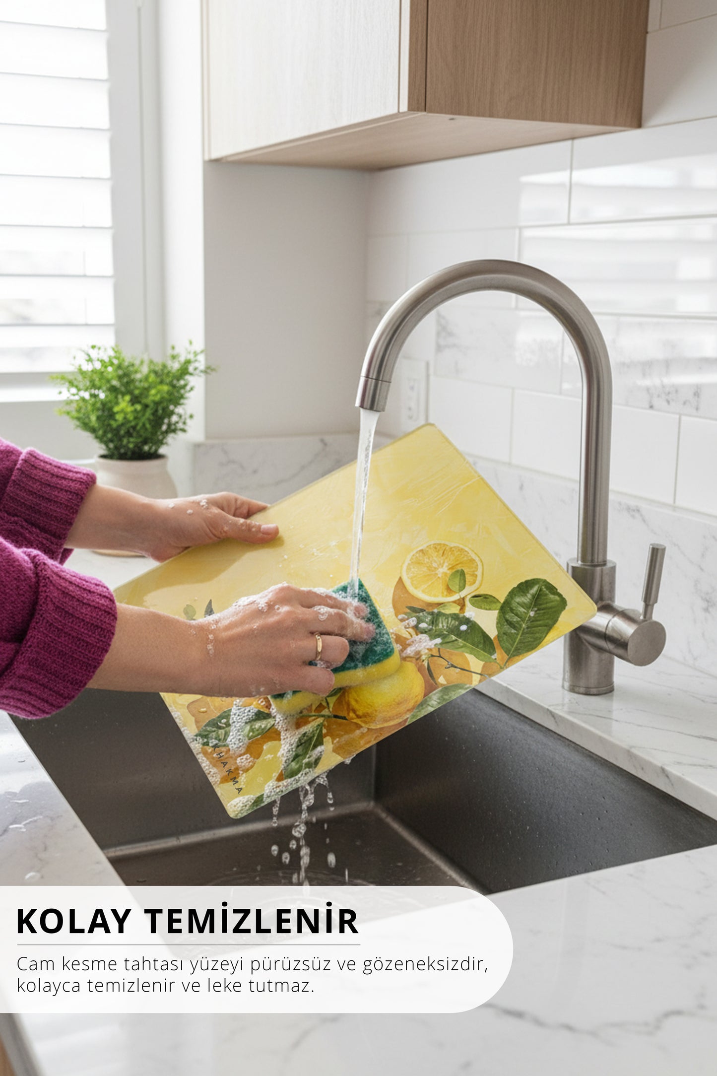 LemonArt Cam Kesme Tahtası – 25x35 cm | Temperli Cam