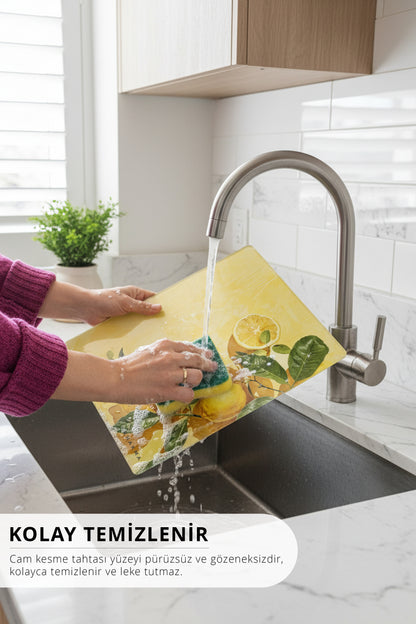LemonArt Cam Kesme Tahtası – 25x35 cm | Temperli Cam