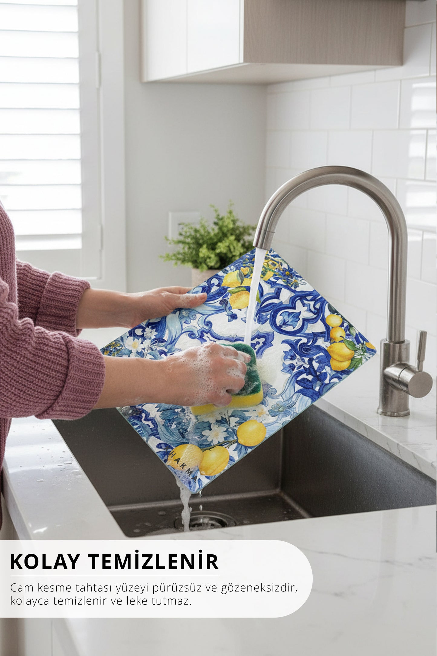 Temperli Cam Kesme Tahtası – 25x35 cm İtalyan Seramik Desenli