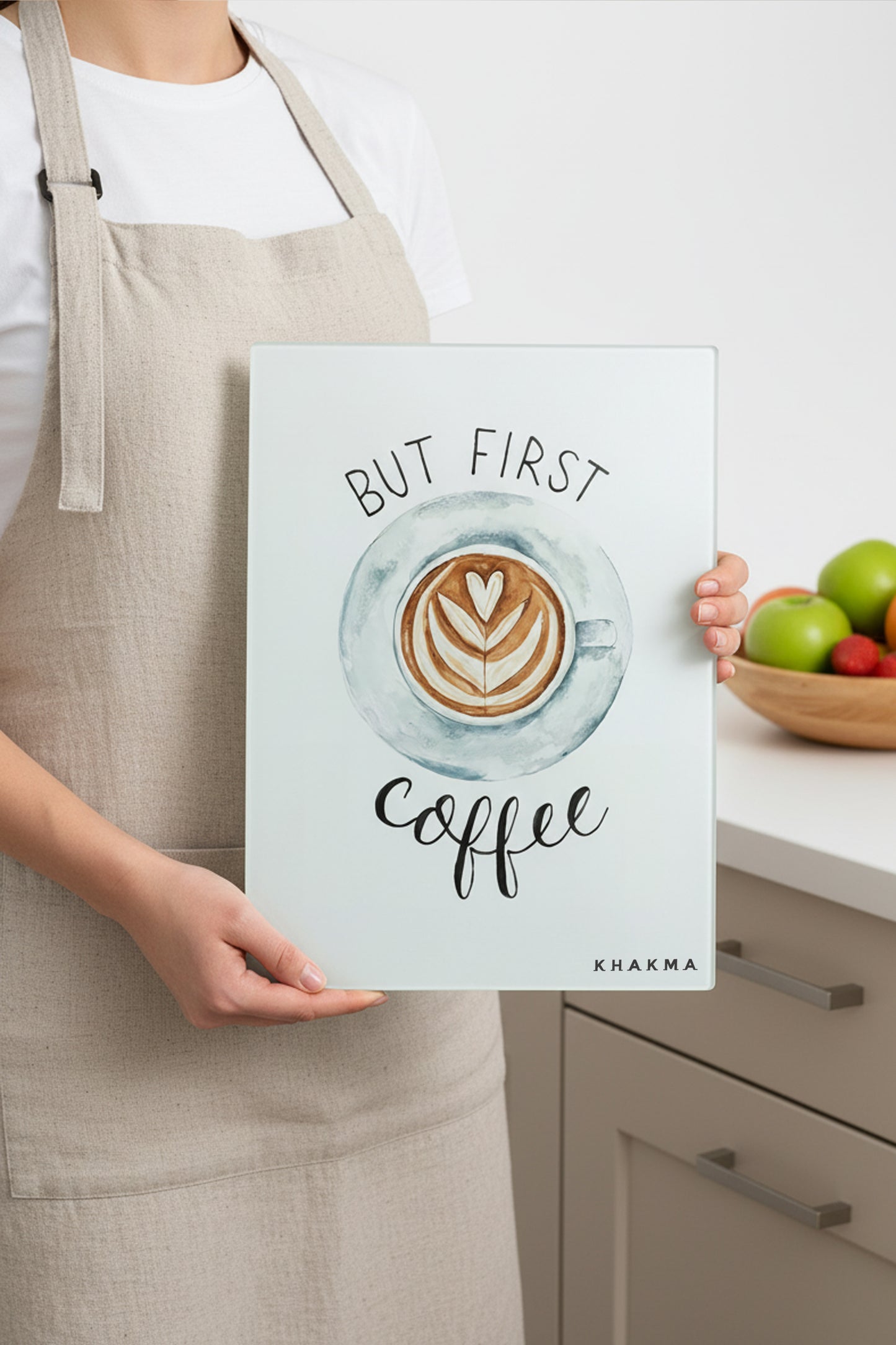 CoffeeMood Cam Kesme Tahtası – 25x35 cm | "But First Coffee" Tasarımlı Temperli Cam