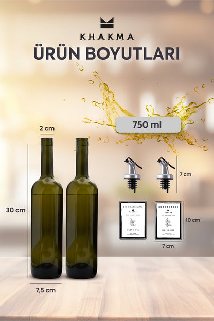 750 ml cam zeytinyağı şişesi ölçü görseli: 30 cm boy, 7,5 cm taban