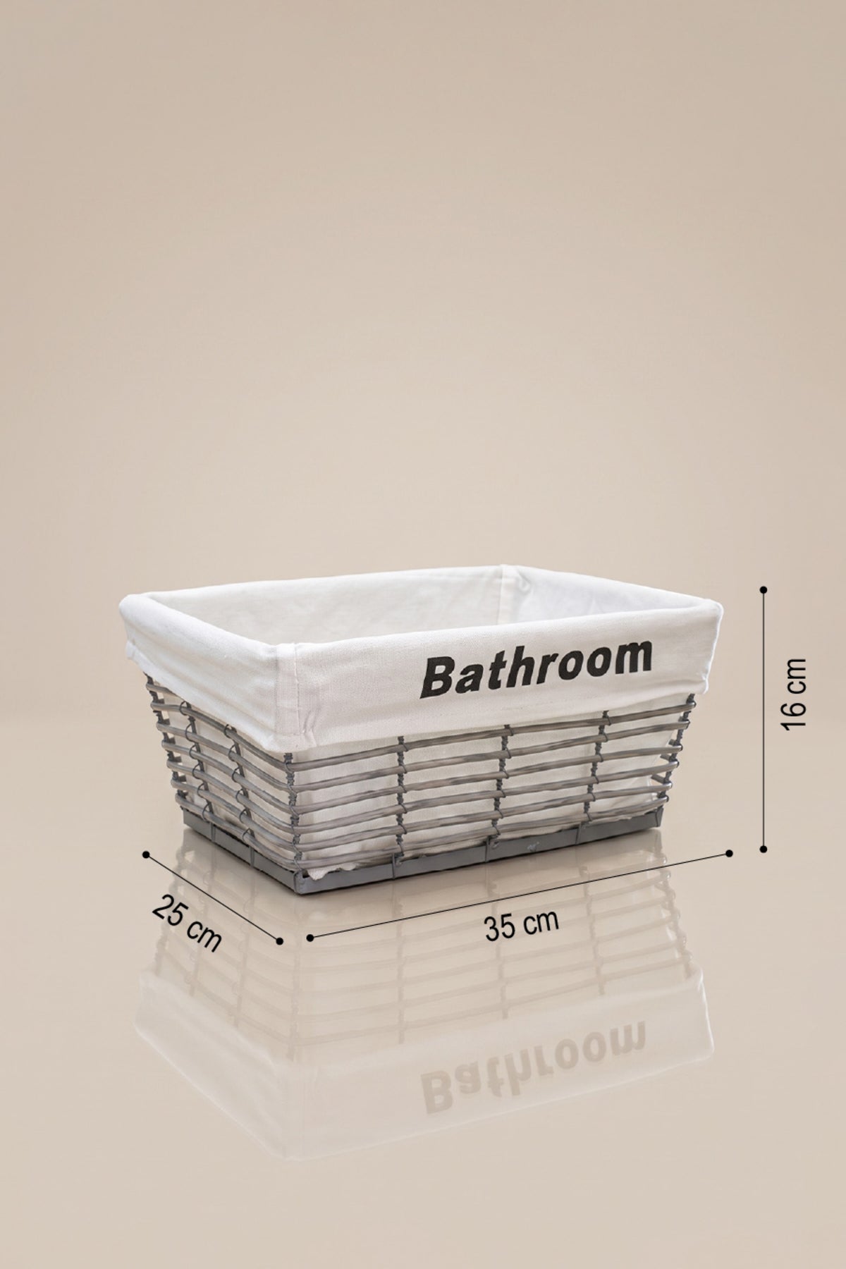 Gri orta boy sepet ölçüleri: 35 x 25 cm, 16 cm yükseklik