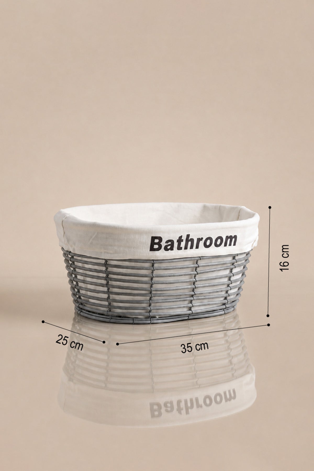Orta boy gri oval sepet ölçüleri: 35 x 25 cm, 16 cm yükseklik